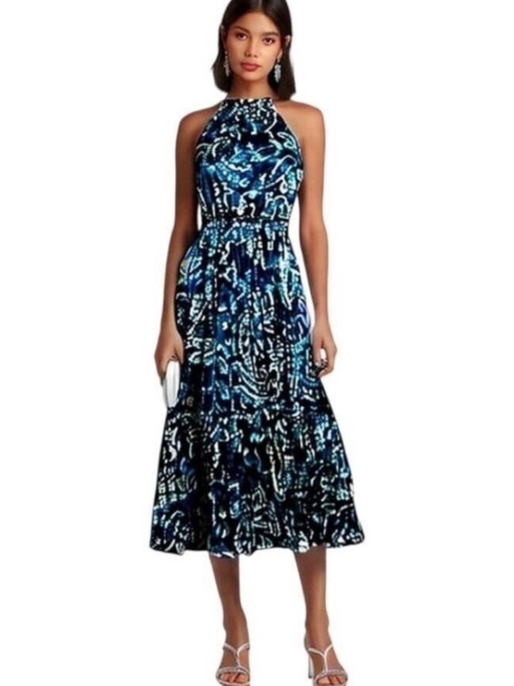 Nicole Miller Halter Neck Midi Dress Women’s Size XS Soft and Silky!